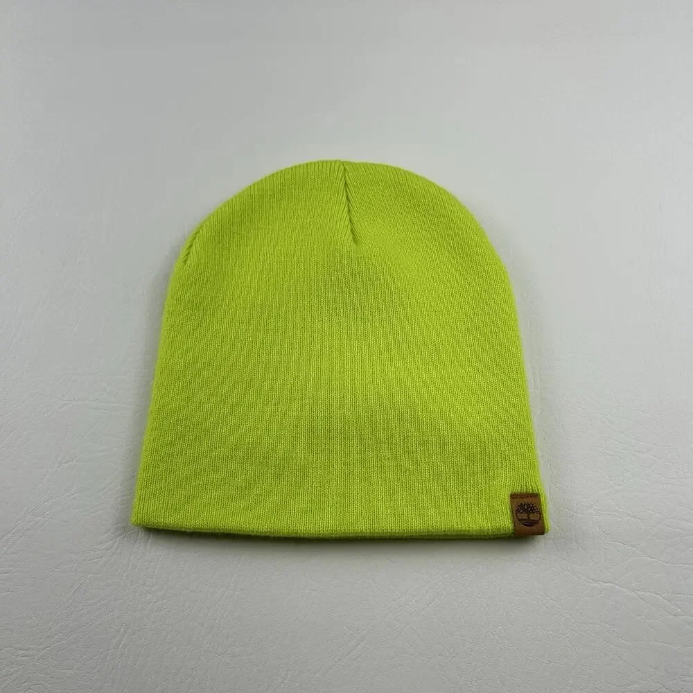 Timberland Neon Green Beanie Hat One Size Unisex Knit Logo Acrylic